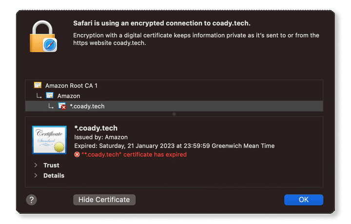 Certificate Expired Warning Prompt