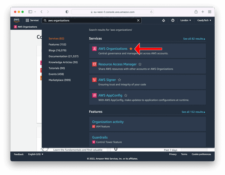 Screenshot of AWS console