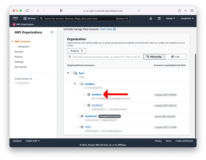 Screenshot of AWS console