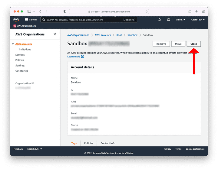 Screenshot of AWS console