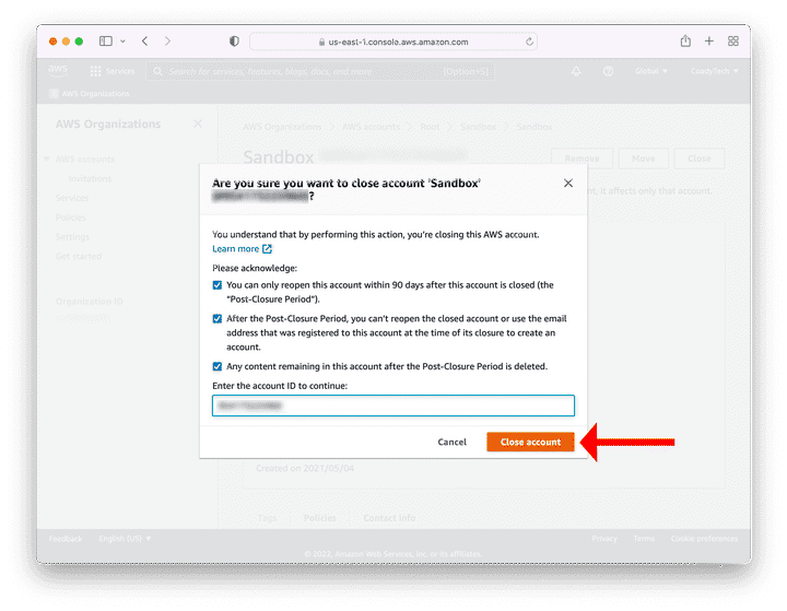 Screenshot of AWS console