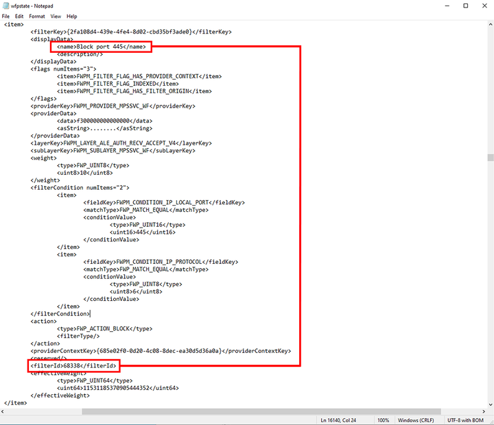 Screenshot of the wfpstate.xml file