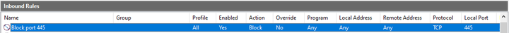 Screenshot of a Windows Firewall Rule