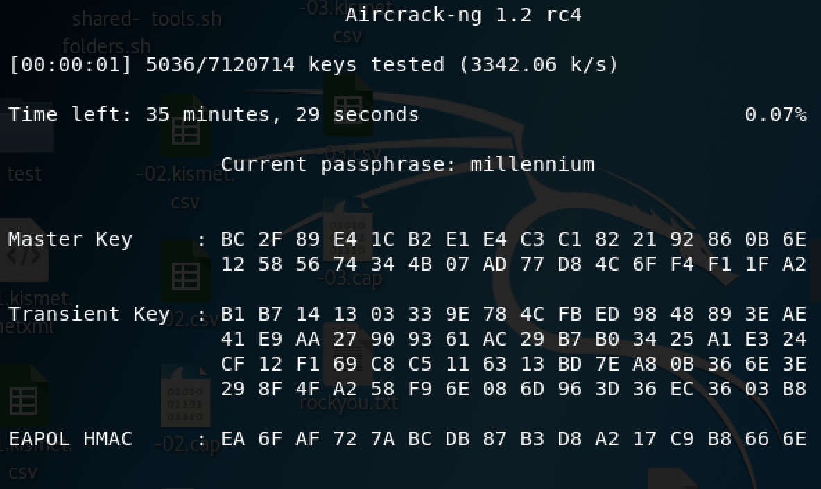 Screenshot of aircrack-ng on Kali Linux