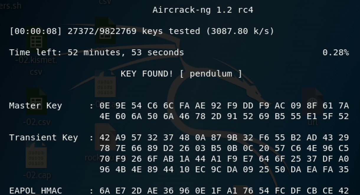 Screenshot of cracking WiFi password with aircrack-ng