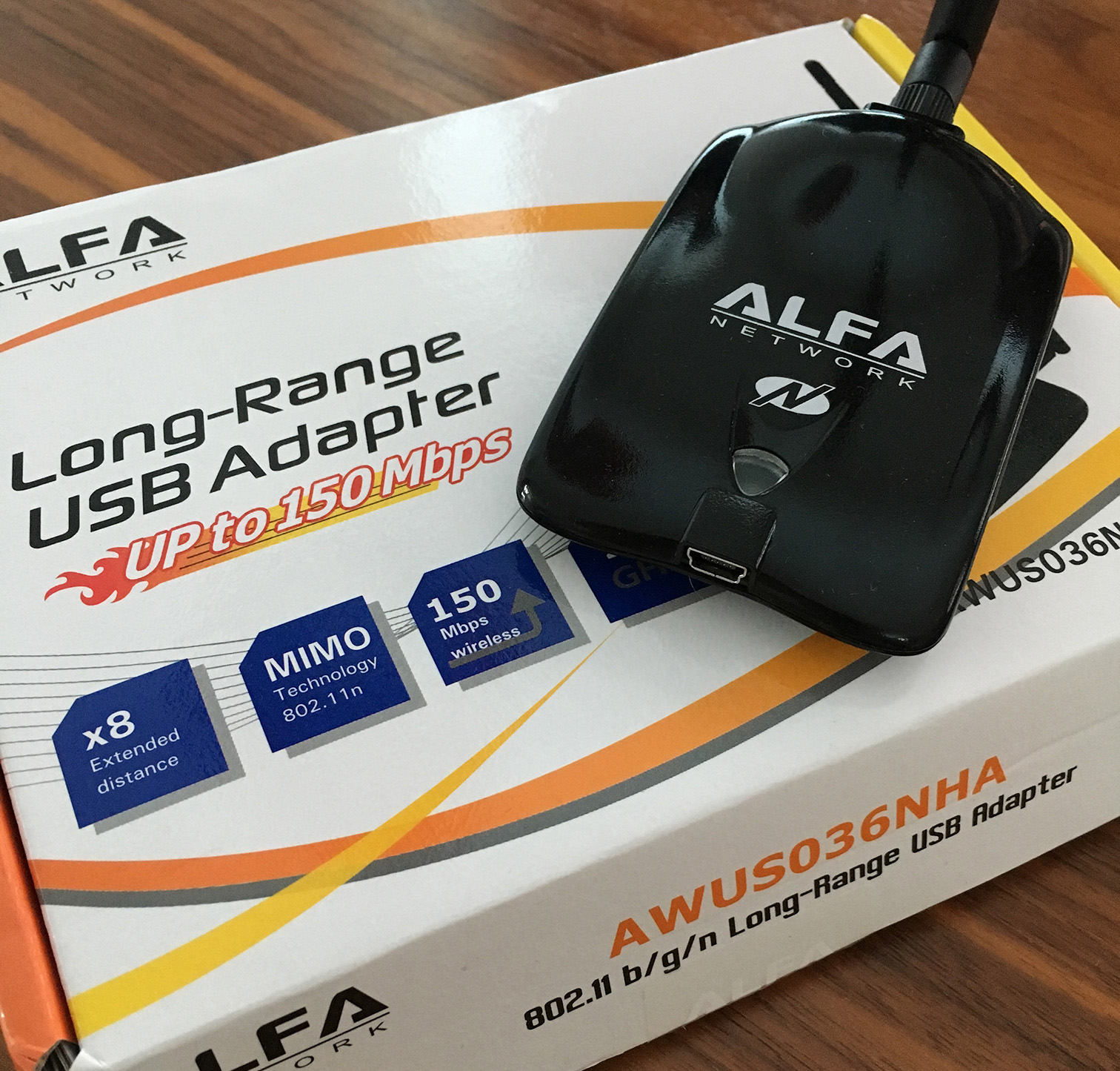 Photo of the Alfa WiFi dongle