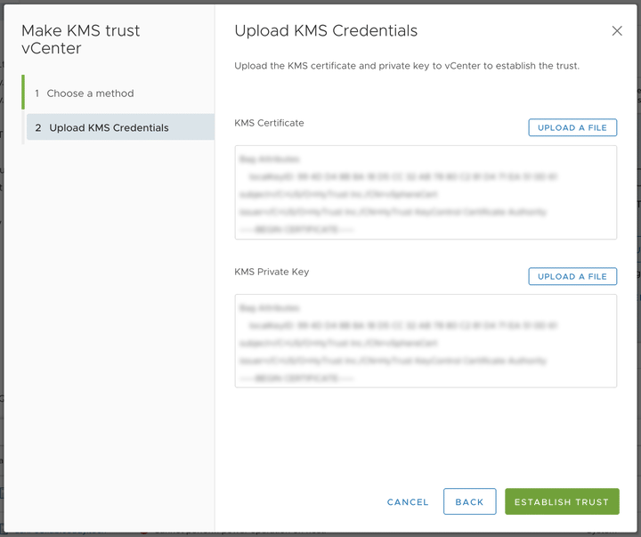 Screenshot of configuring certificate with private key