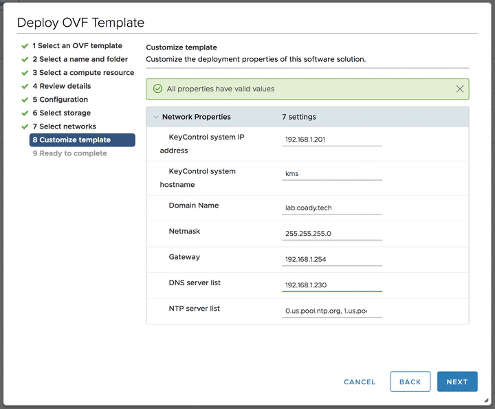 Screenshot of configuring new HyTrust OVA virtual KMS appliance