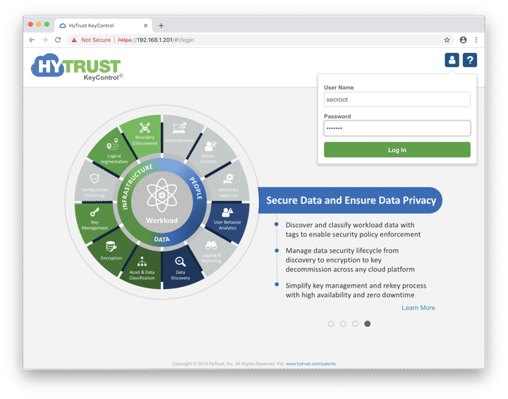 Screenshot of HyTrust KMS admin login portal