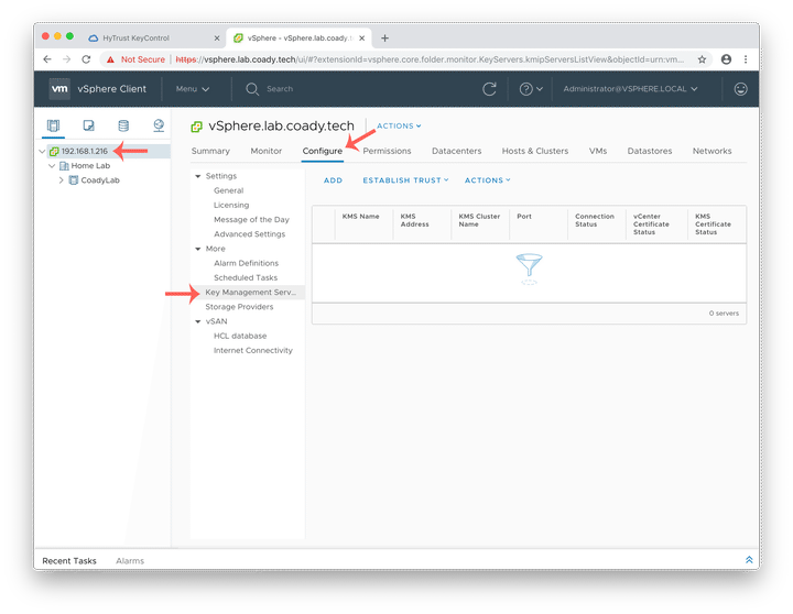 Screenshot of vCenter KSM settings