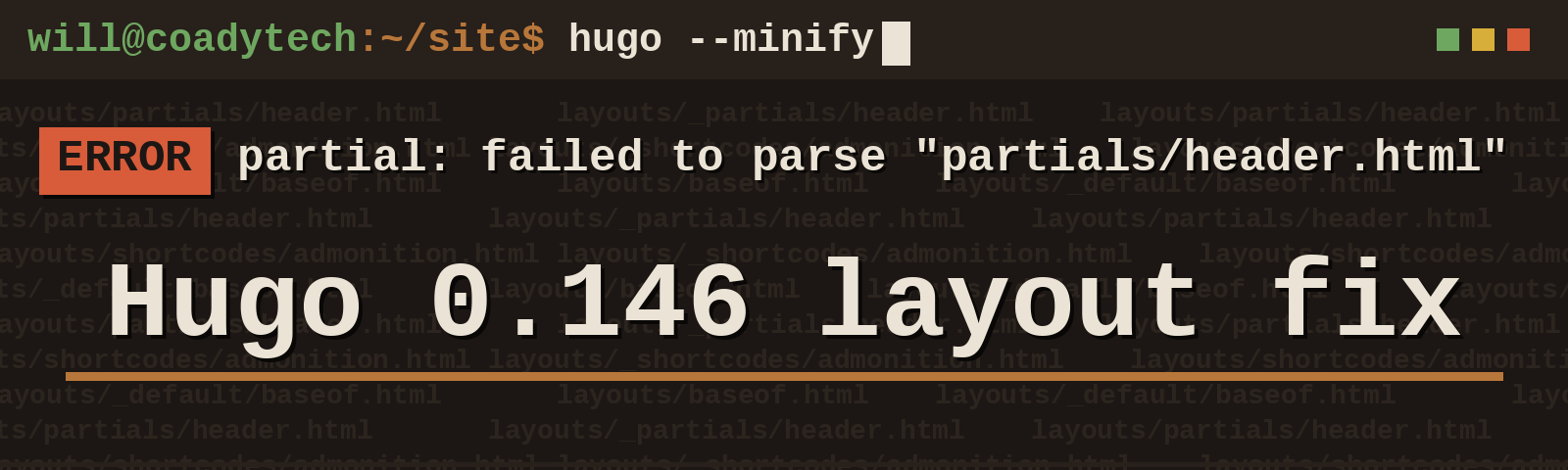 Quick fix: Hugo 0.146 &lsquo;failed to parse&rsquo; error