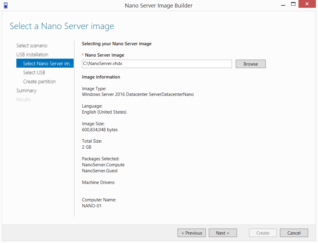 Nano Server to SD Card - Select the finished VHDX image