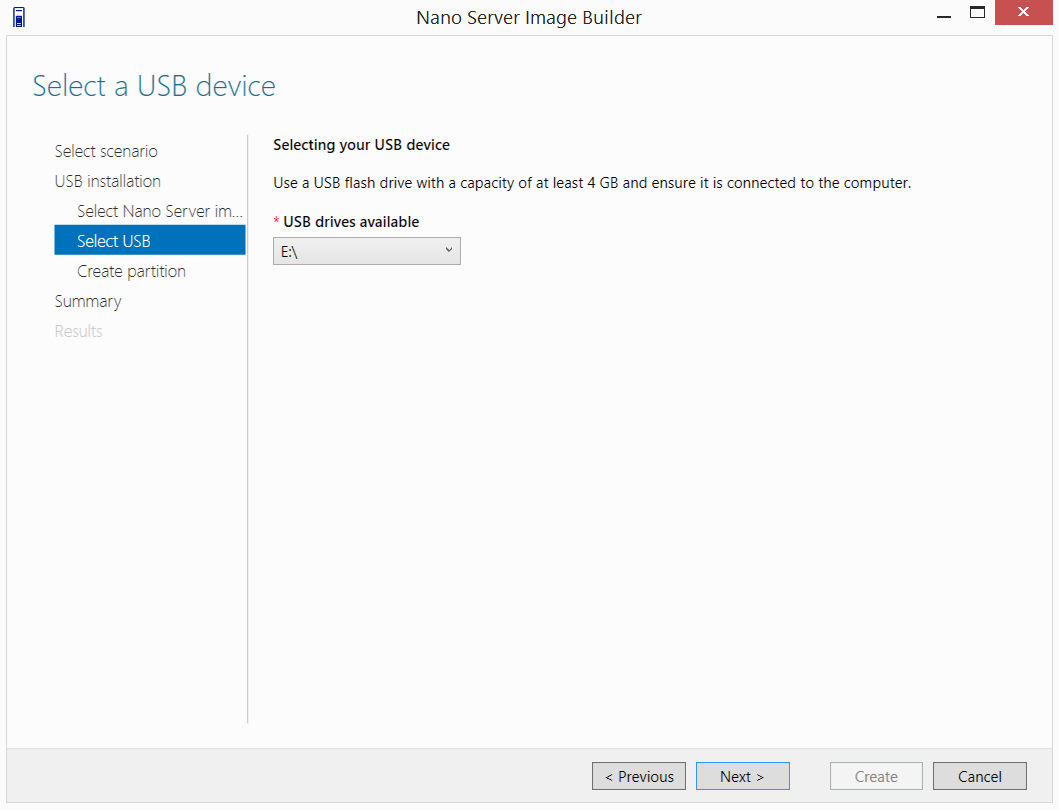 Nano Server to SD Card - Select the USB flash drive