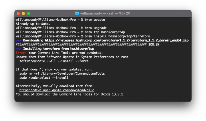 Screenshot of Mac terminal