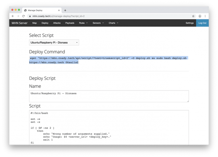 Screenshot of deploying a honeypot with MHN