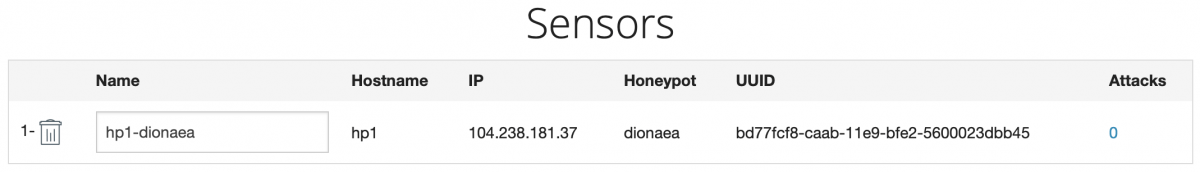 Screenshot of MHN Sensor List
