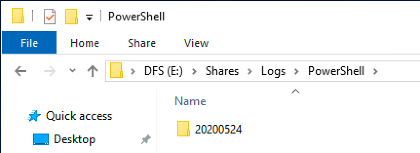 Screenshot of newly created PowerShell transcript log folder